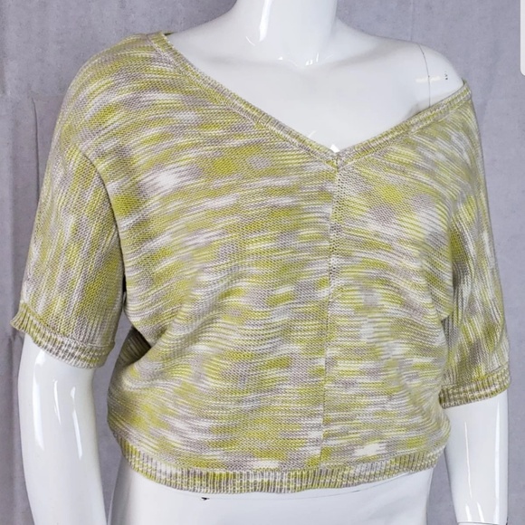 Slouchy Yellow Sweater Cropped Off Shoulder Knit L - Picture 3 of 6